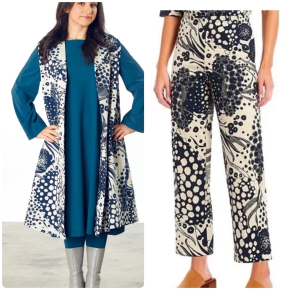 bryn Walker Pants - Bryn Walker Crop Pant and vest in Blu Fiori D'Acqua